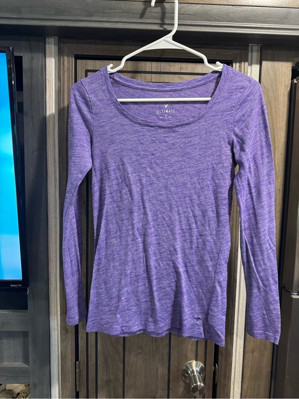 American Eagle Outfitters Heathered Purple Long Sleeve Scoop Neck Tee